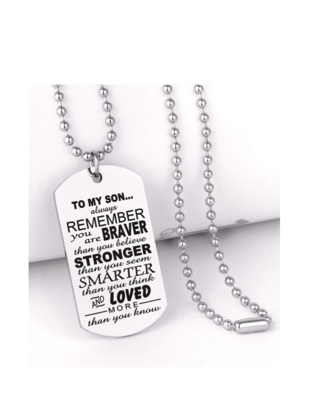 To My Son Dog Tag Pendant Necklace Inspirational Words Engraved Birthday Graduat
